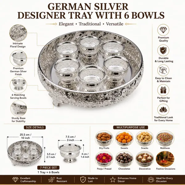 German_Silver_Serving_Tray_With_Bowls_Set