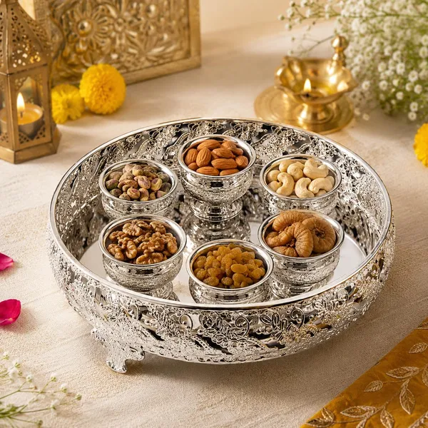 German_Silver_Serving_Tray_With_Bowls_Set