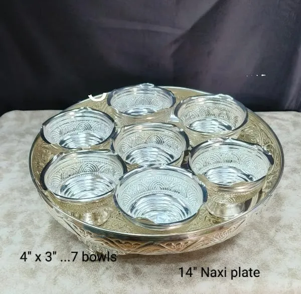German_Silver_Nakashi_Carved_Serving_Tray_With_Bowls_Set