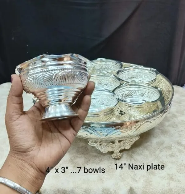 German_Silver_Nakashi_Carved_Serving_Tray_With_Bowls_Set