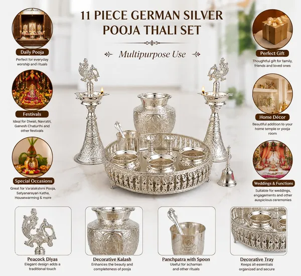 German_Silver_Pooja_Thali_Set_With_Tray