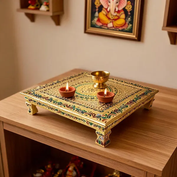 Wooden_Pooja_Chowki_With_Aluminum_Foil_Work