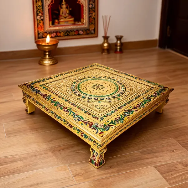 Wooden_Pooja_Chowki_With_Aluminum_Foil_Work