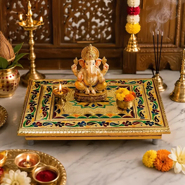 Wooden_Pooja_Chowki_With_Aluminium_Foil_Design