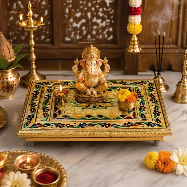 Wooden_Pooja_Chowki_With_Aluminium_Foil_Design