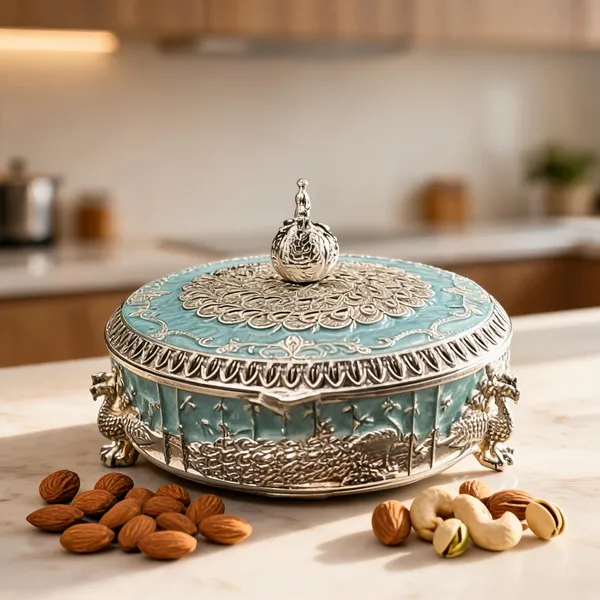 German_Silver_Dry_Fruit_Box_With_Partitions