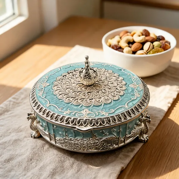 German_Silver_Dry_Fruit_Box_With_Partitions