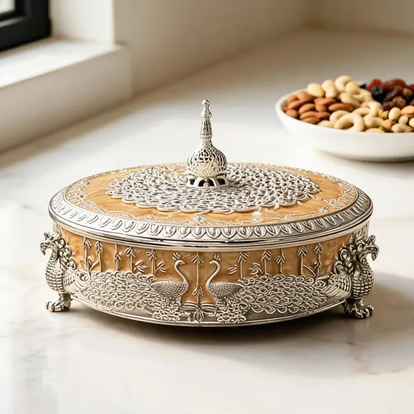 German_Silver_Dry_Fruit_Box_With_Partitions