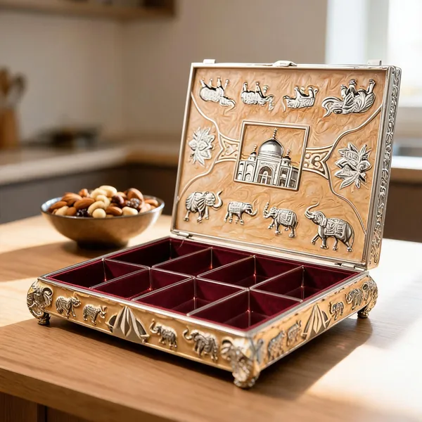 German_Silver_Dry_Fruit_Box_With_Partitions