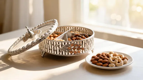 German_Silver_Dry_Fruit_Box_With_Partitions