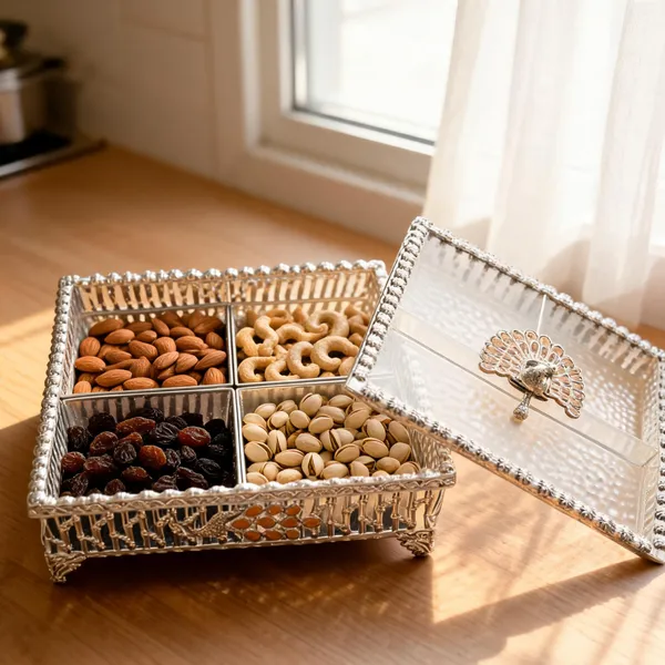German_Silver_Dry_Fruit_Box_With_Partitions