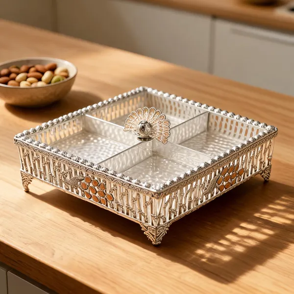 German_Silver_Dry_Fruit_Box_With_Partitions