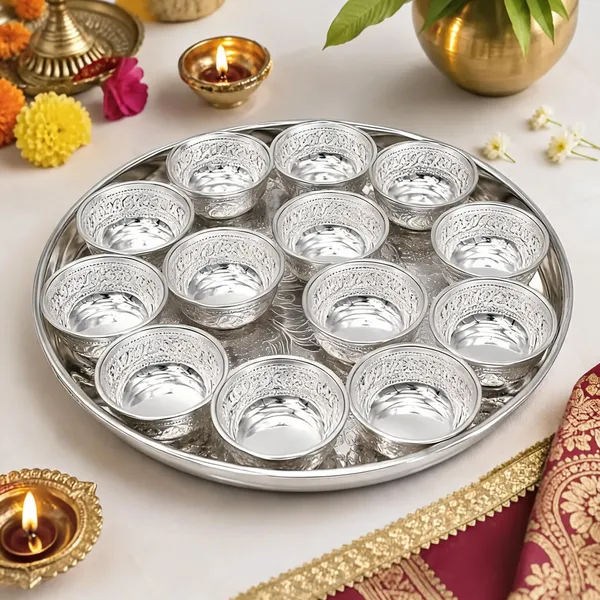 German_Silver_Serving_Tray_With_Bowls_Set