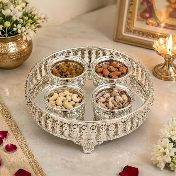 German_Silver_Serving_Tray_With_Bowls_Set