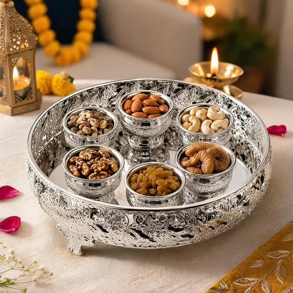 German_Silver_Serving_Tray_With_Bowls_Set