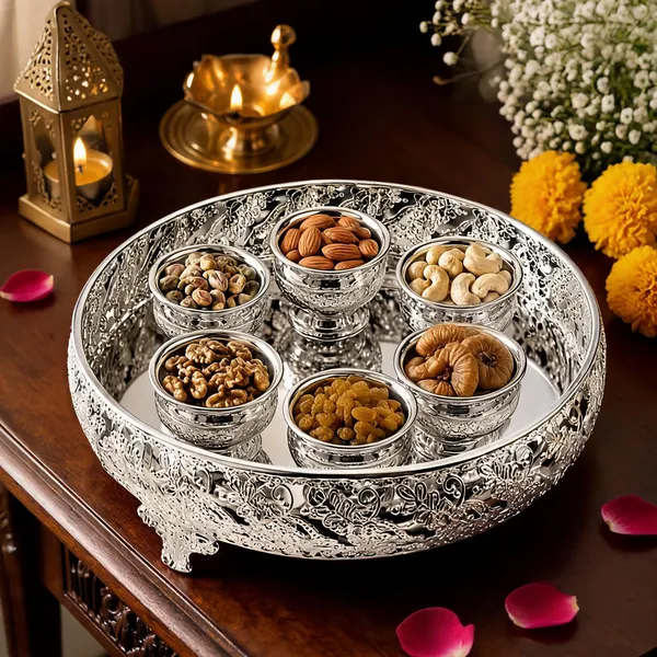German_Silver_Serving_Tray_With_Bowls_Set