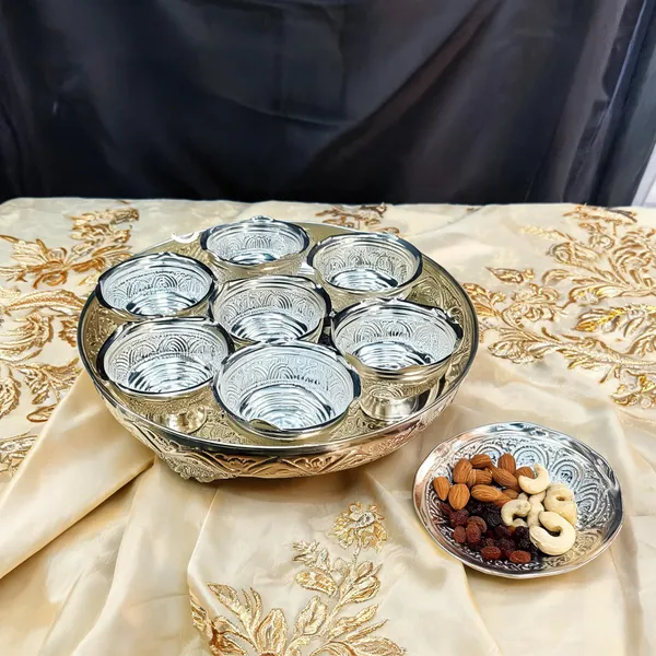 German_Silver_Nakashi_Carved_Serving_Tray_With_Bowls_Set