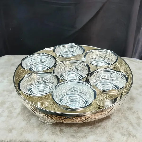 German_Silver_Nakashi_Carved_Serving_Tray_With_Bowls_Set