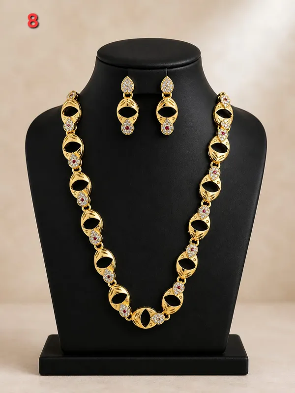 Gold_Tone_Stone_Studded_Necklace_And_Earrings_Set