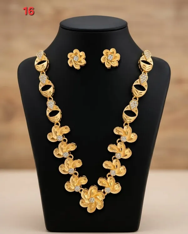 Gold-Tone_Floral_Necklace_And_Earrings_Set_for_Women
