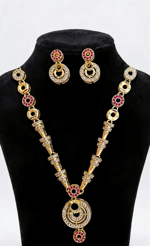 Gold_Brass_Red_Stone_Necklace_Set_For_Women