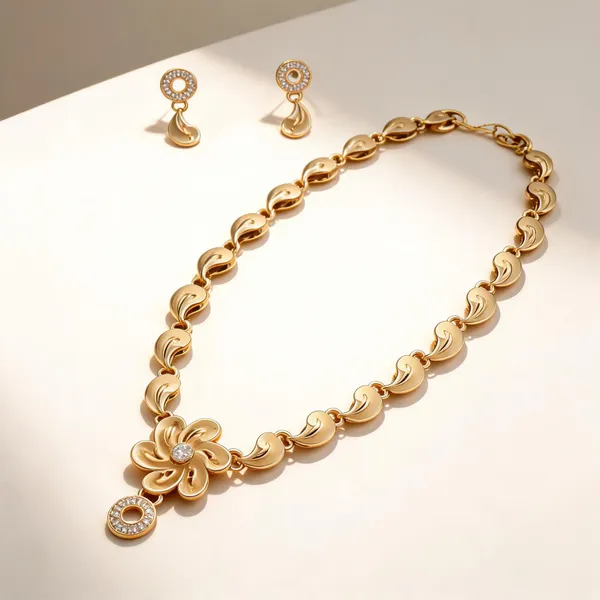 Gold_Brass_Floral_Necklace_And_Earring_Set_For_Women