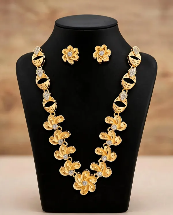 Gold_Brass_Floral_Necklace_And_Earrings_Set_For_Women