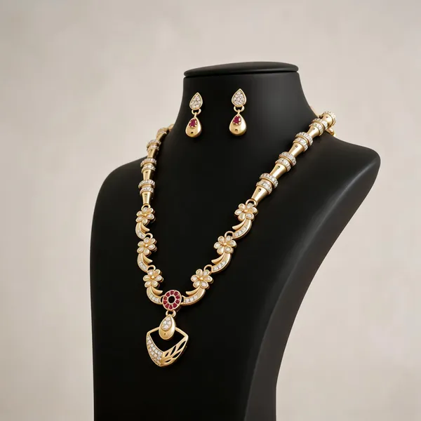 Gold_Brass_Floral_Necklace_Set_For_Women