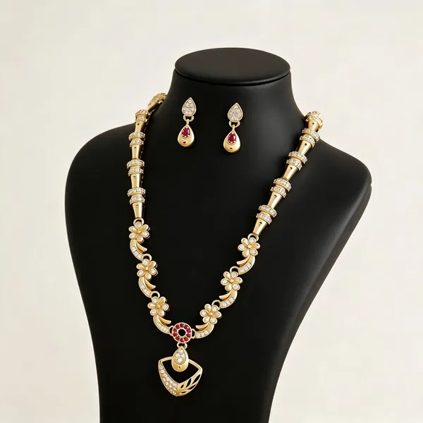 Gold_Brass_Floral_Necklace_Set_For_Women