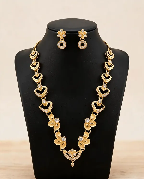 Gold_Brass_Floral_Necklace_And_Earrings_Set_For_Women