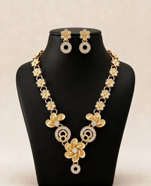 Gold_Brass_Floral_Necklace_And_Earrings_Set_For_Women