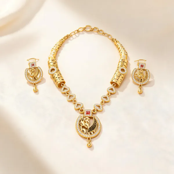 Gold_Brass_Traditional_Necklace_And_Earrings_Set_For_Women