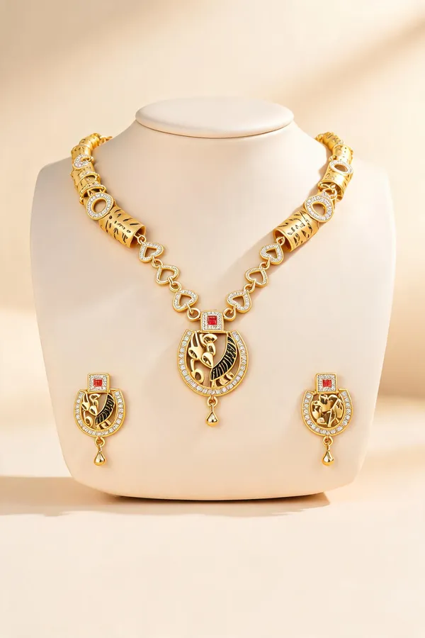 Gold_Brass_Traditional_Necklace_And_Earrings_Set_For_Women