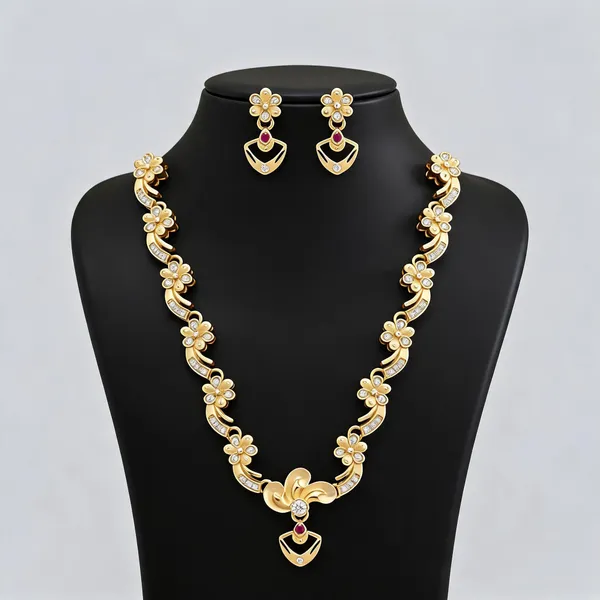 Gold_Brass_Floral_Necklace_Set_For_Women