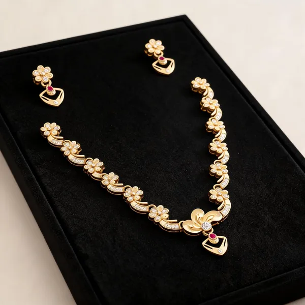 Gold_Brass_Floral_Necklace_Set_For_Women