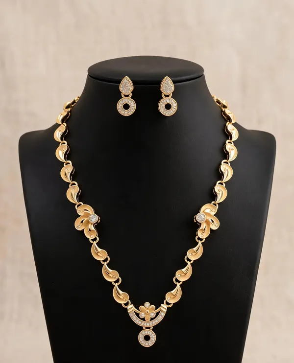 Gold_Brass_Floral_Necklace_And_Earrings_Set_For_Women