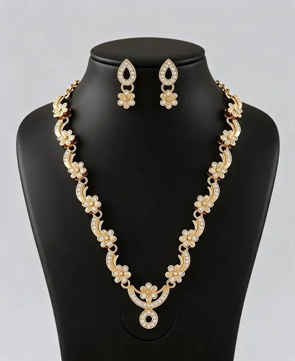 Gold_Brass_Floral_Necklace_And_Earrings_Set_For_Women