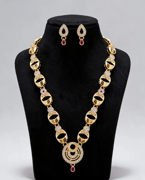 Gold_Brass_Necklace_And_Earrings_Set_For_Women