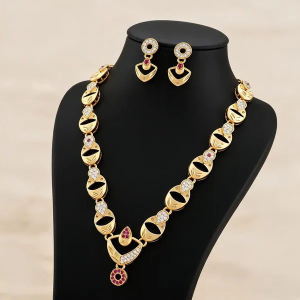 Gold_Brass_Embellished_Necklace_And_Earrings_Set_For_Women