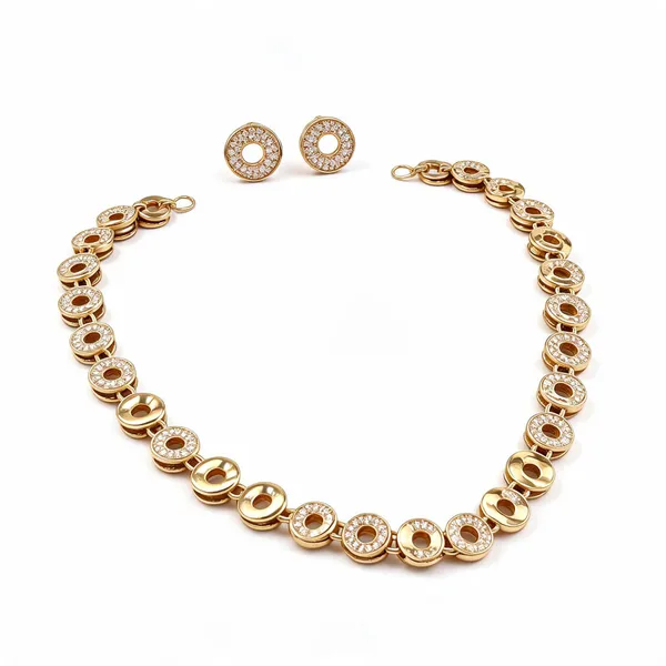 Gold_Brass_Circular_Link_Necklace_And_Earrings_Set_For_Women