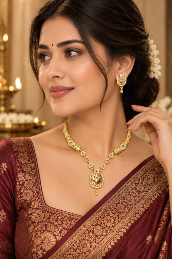 Gold-Tone_Traditional_Necklace_And_Earrings_Set_for_Women