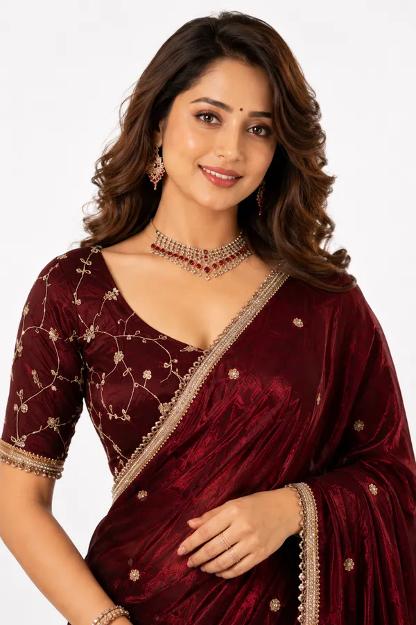 Maroon_Embroidered_Saree_For_Women