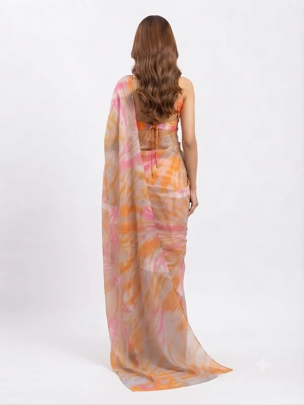 Pink_And_Orange_Printed_Saree_For_Women