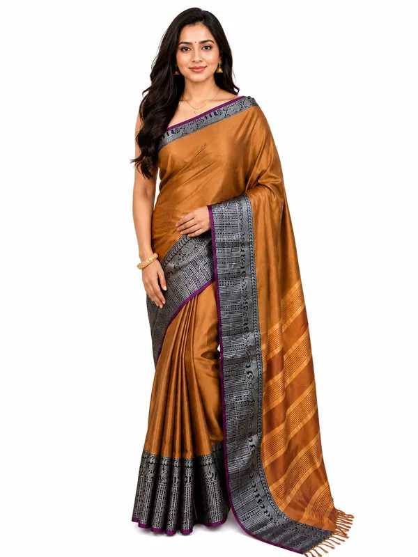 Brown_Patterned_Saree_For_Women