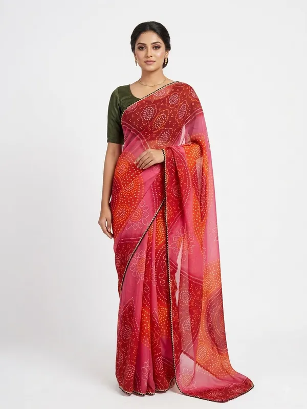 Red_Georgette_Bandhani_Print_Saree_For_Women