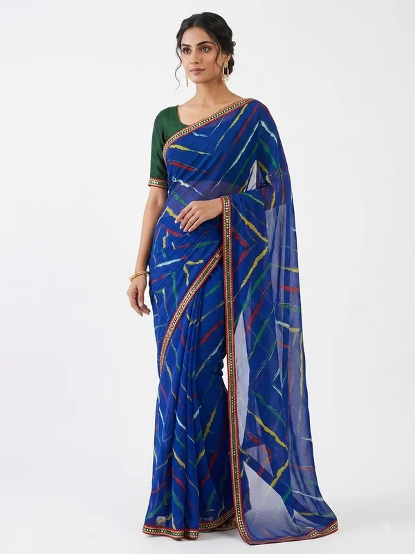 Blue_Chiffon_Printed_Saree_For_Women