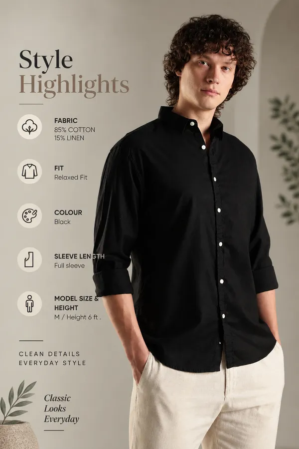 Italino_Black_Linen_Blend_Relaxed_Shirt