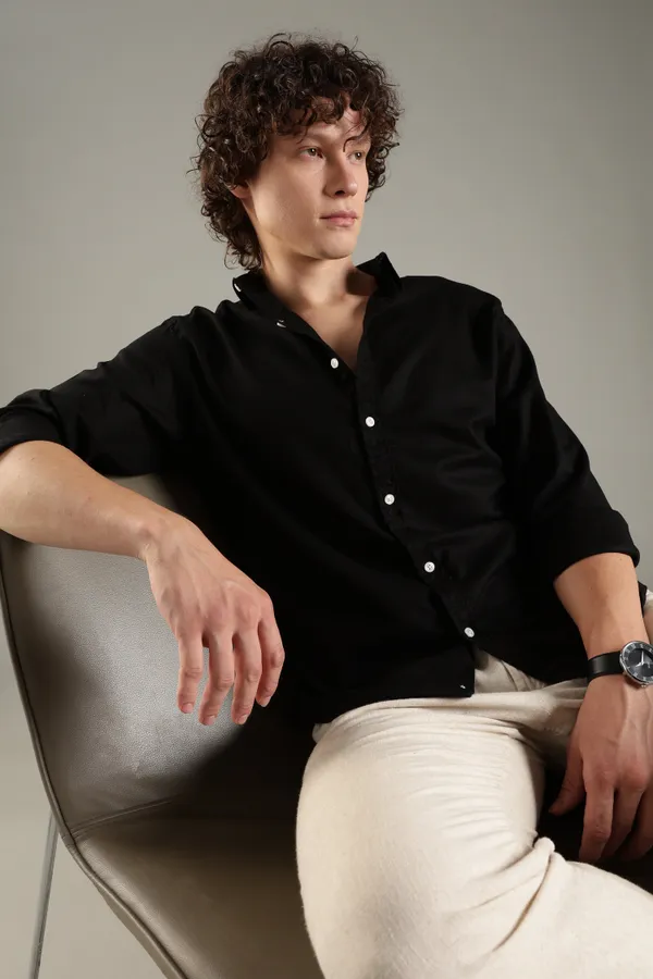 Italino_Black_Linen_Blend_Relaxed_Shirt