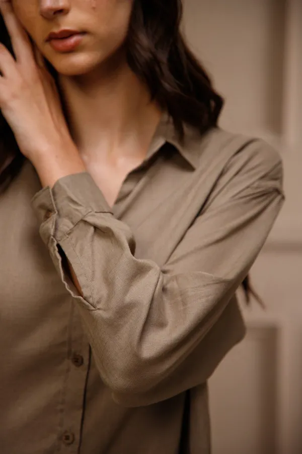 Khaki_Cotton_Linen_Blend_Shirt_For_Women