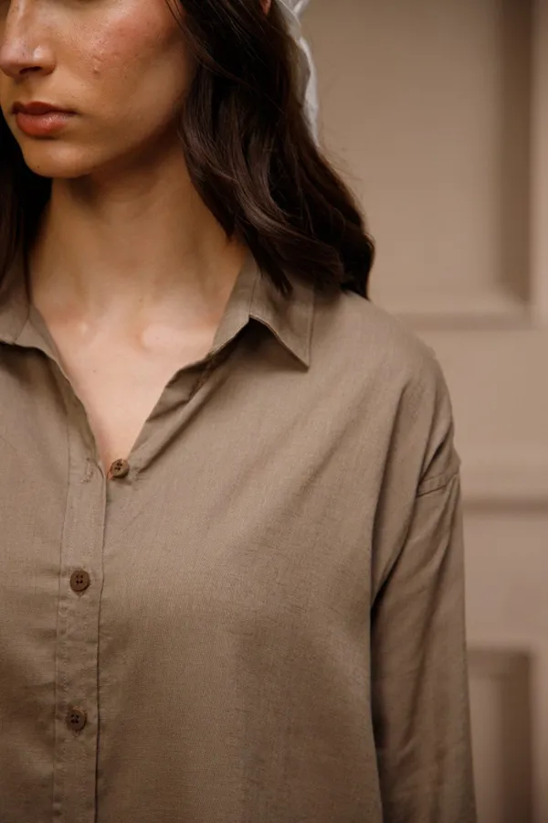 Khaki_Cotton_Linen_Blend_Shirt_For_Women